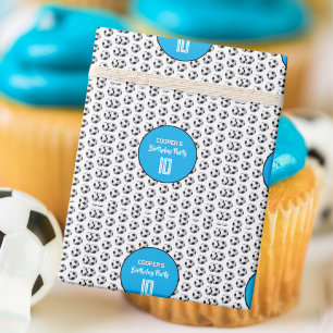 Blauw Jongens Voetbal Verjaardagsfeest Cadeaupapier