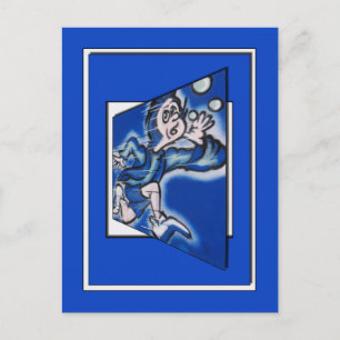 blauw jongetje dat ronddraait (lijst omkeren) briefkaart