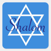 Blauw Joods Vierkant Shalom stickers (Voorkant)