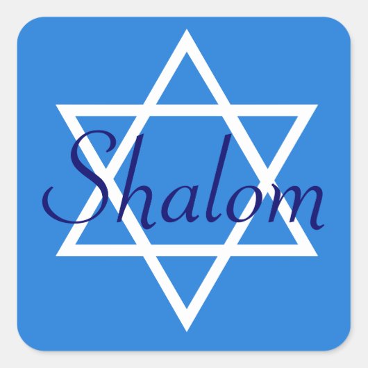 Blauw Joods Vierkant Shalom stickers (Voorkant)