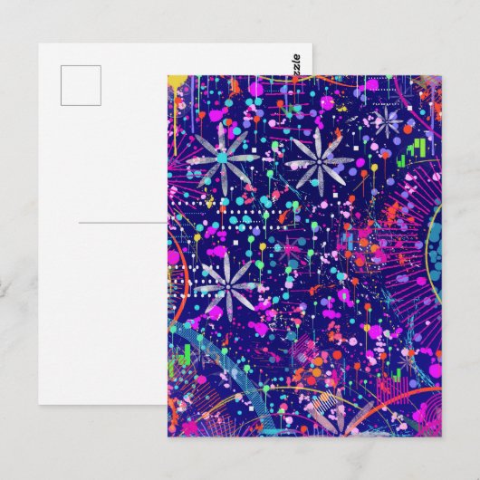 Blauw Jubileum Abstracte Kunst Briefkaart (Voorkant / Achterkant)