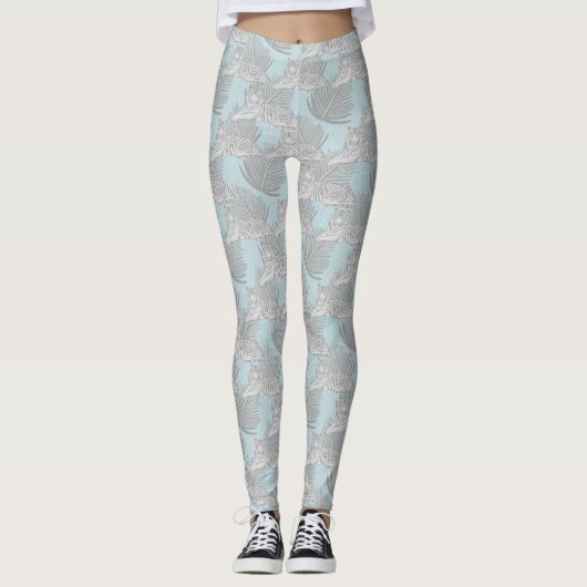 Blauw Jungle Tijger Patroon Leggings (Voorkant)