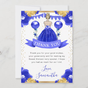 Blauw Jurk Blondharige Prinses Sweet 16 Bedankkaart