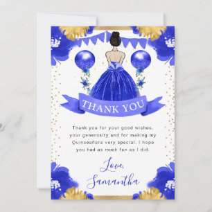 Blauw Jurk Bruin Haar Prinses Quinceanera Bedankkaart