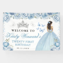 Blauw Jurk Bruine Prinses Bloemige Verjaardag