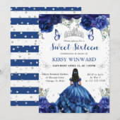 Blauw Jurk Zwart Haar Prinses Sweet 16 Kaart (Voorkant / Achterkant)