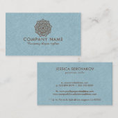 Blauw jute linnen met bruine mandala visitekaartje (Voorkant / Achterkant)