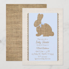 Blauw & Jute Rustieke Konijn Pasen Baby Shower Kaart