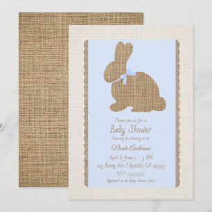 Blauw & Jute Rustieke Konijn Pasen Baby Shower Kaart