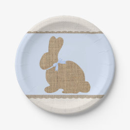 Blauw & Jute Rustieke Konijn Pasen Baby Shower Papieren Bordje