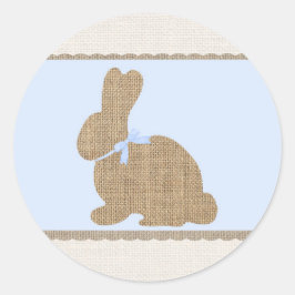 Blauw & Jute Rustieke Konijn Pasen Baby Shower Ronde Sticker