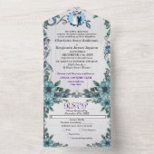 Blauw juweel Bloemige Trouw Alles in één uitnodi All In One Uitnodiging (Binnen)