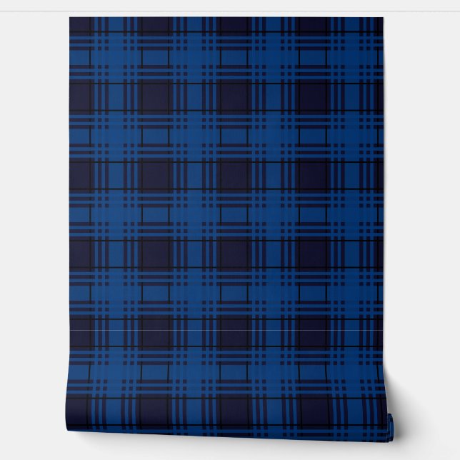 Blauw juweel tartan ruit behang (Afrollen)