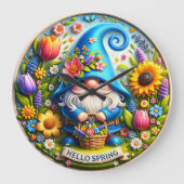 Blauw Kabouter Hallo Lente Grote Klok (Voorkant)