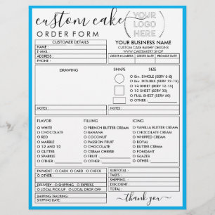 Blauw kader Eenvoudig modern bakkerij cake bestelf Flyer