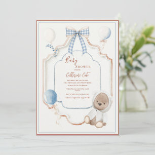 Blauw Kader Teddybeer Ballonnen Baby Shower Kaart