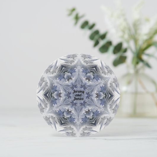 Blauw Kaleidoscope Snowflake Design met Namen Kaart (Staand voorkant)