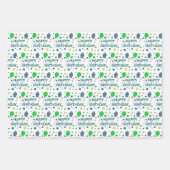 Blauw, kalkgroen en witte jongen's Happy Birthday Inpakpapier Vel (Voorkant 3)