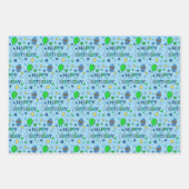 Blauw, kalkgroen en witte jongen's Happy Birthday Inpakpapier Vel (Voorkant 2)