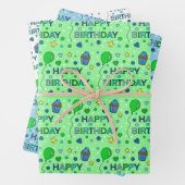 Blauw, kalkgroen en witte jongen's Happy Birthday Inpakpapier Vel (In situ)