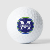 Blauw, kalkgroen en witte, monogrammen golfballen (Voorkant)