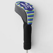Blauw, kalkgroen en witte, monogrammen golfheadcover (Schuin)