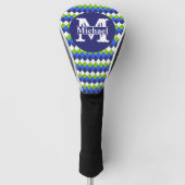 Blauw, kalkgroen en witte, monogrammen golfheadcover (Voorkant)
