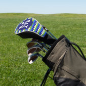 Blauw, kalkgroen en witte, monogrammen golfheadcover (Insitu)