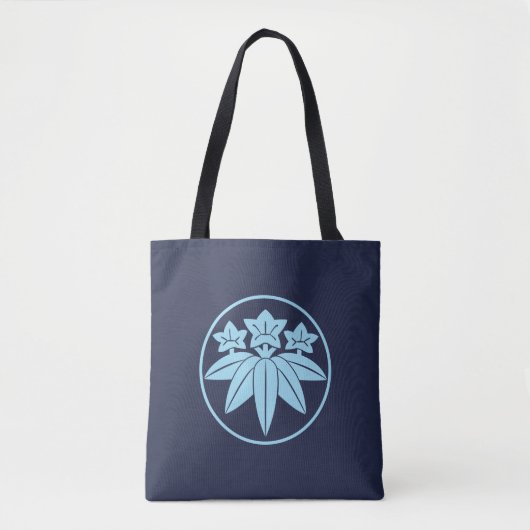  Blauw Kamakura Minamoto Japan Mon Oriental Tote Bag (Voorkant)