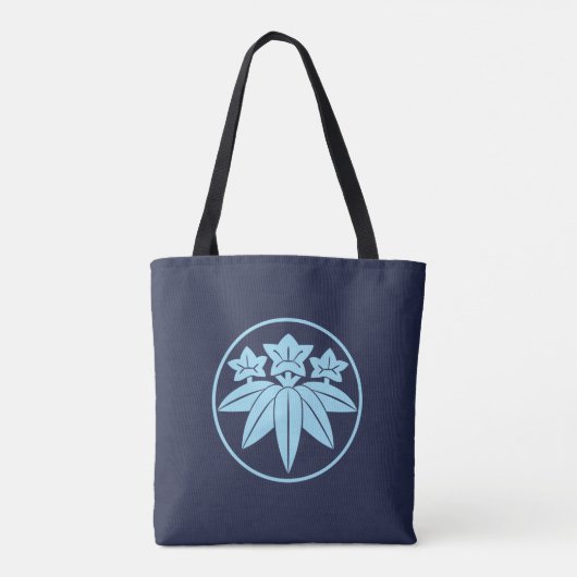  Blauw Kamakura Minamoto Japan Mon Oriental Tote Bag (Achterkant)