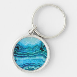 Blauw kant Agate gemstone bedrukt Sleutelhanger