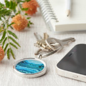 Blauw kant Agate gemstone bedrukt Sleutelhanger (Zijkant)