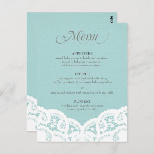 Blauw Kant Dagelijks Bruiloft Menu (Voorkant / Achterkant)
