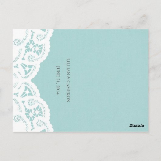 Blauw Kant Dagelijks Bruiloft Menu (Achterkant)