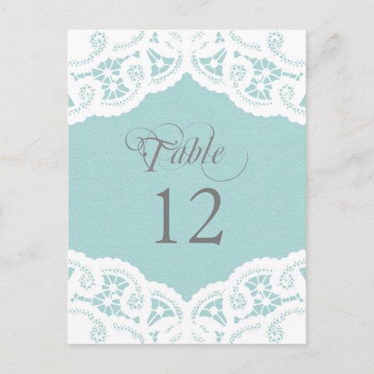Blauw Kant Dagelijks Bruiloft Tafel Nummer Tafel K Briefkaart (Voorkant)