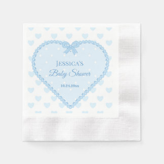 Blauw kant hart sterren jongens baby shower servet