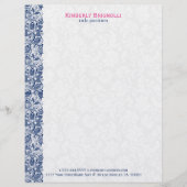 Blauw kant met witte damast gepersonaliseerd briefhoofd (Voorkant)