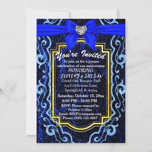 Blauw Kant Modern Trendy Boho Classy Jubileum Kaart (Voorkant)