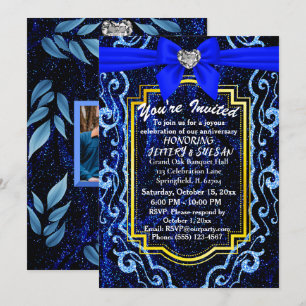 Blauw kant Modern Trendy Boho Klasse Jubileum Kaart