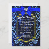 Blauw kant Modern Trendy Boho Klasse Jubileumfeest Kaart (Voorkant)