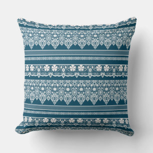 Blauw kant patroon. kussen