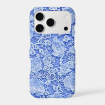 Blauw kant textuur iPhone hoesje | Blauwe Coquette