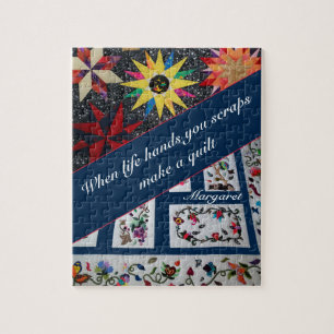 Blauw kantelen maakt een Quilt Quote Legpuzzel