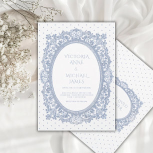 Blauw Kanten Frame Whimsical Vintage Trouw  Kaart