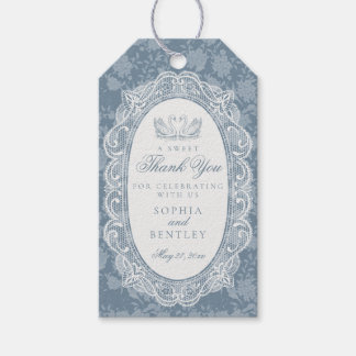 Blauw Kanten Kleedje Vintage Bloemige Bruiloftsdou Cadeaulabel