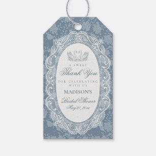 Blauw Kanten Kleedje Vintage Bloemige Bruiloftsdou Cadeaulabel