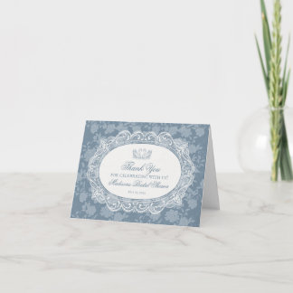 Blauw Kanten Kleedje Vintage Bloemige Dankkaart Bedankkaart