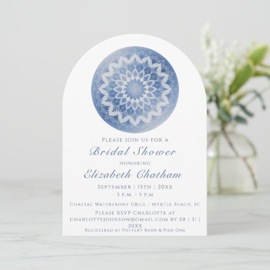 Blauw Kanten Mandala Bruidsfeest Kaart (Staand voorkant)