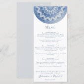 Blauw Kanten Mandala Bruiloft Menu (Voorkant / Achterkant)