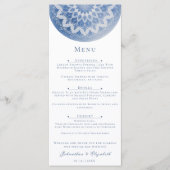 Blauw Kanten Mandala Bruiloft Menu (Voorkant)